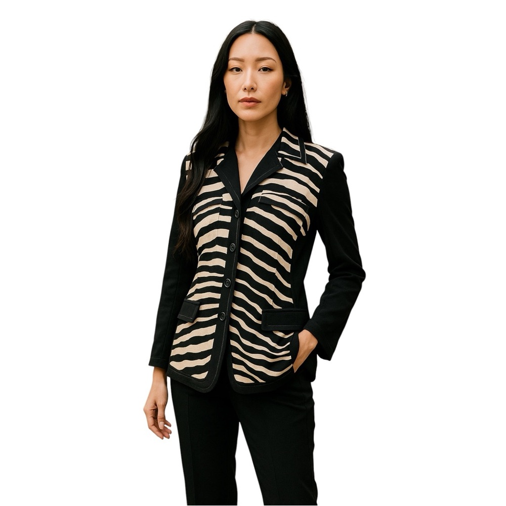 NWT Linea Domani Snapped Front Zebra Print Zip Pockets Lightweight Jacket Sz L